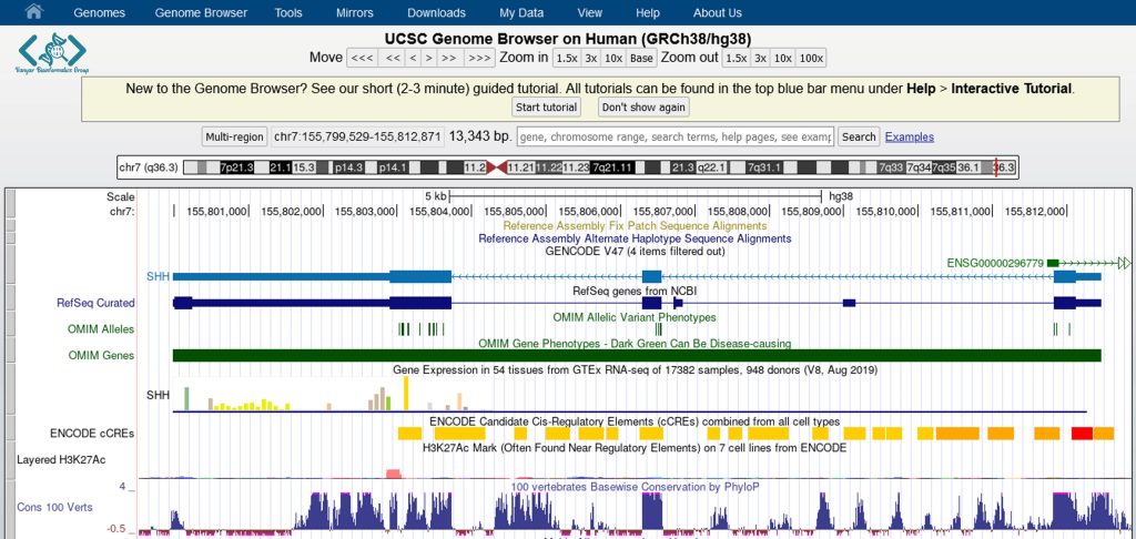 نتایج جستجو در UCSC Genome Browser
